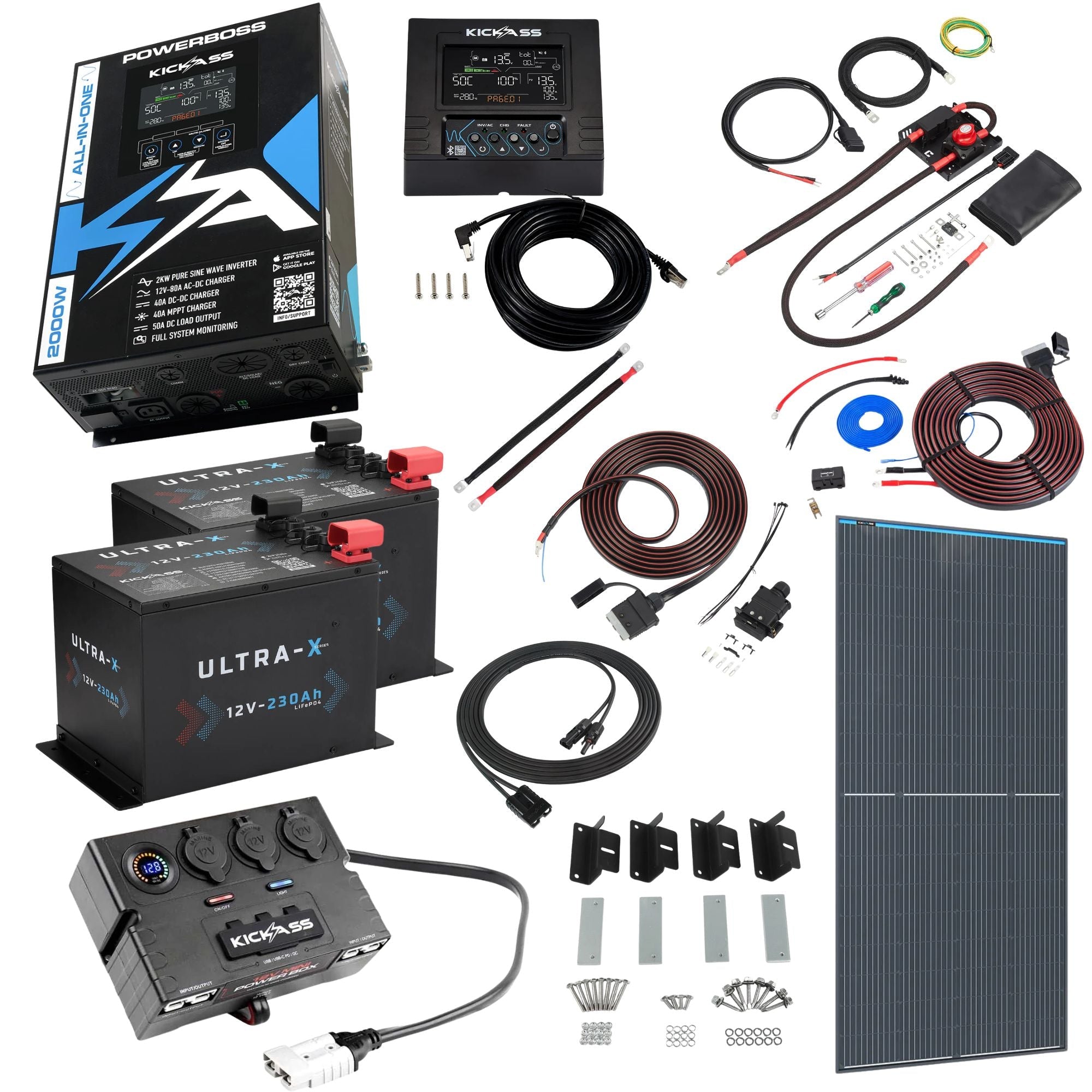 KickAss PowerBoss 2000W Off-Grid System with 8m DCDC Wiring, 250W Sola ...