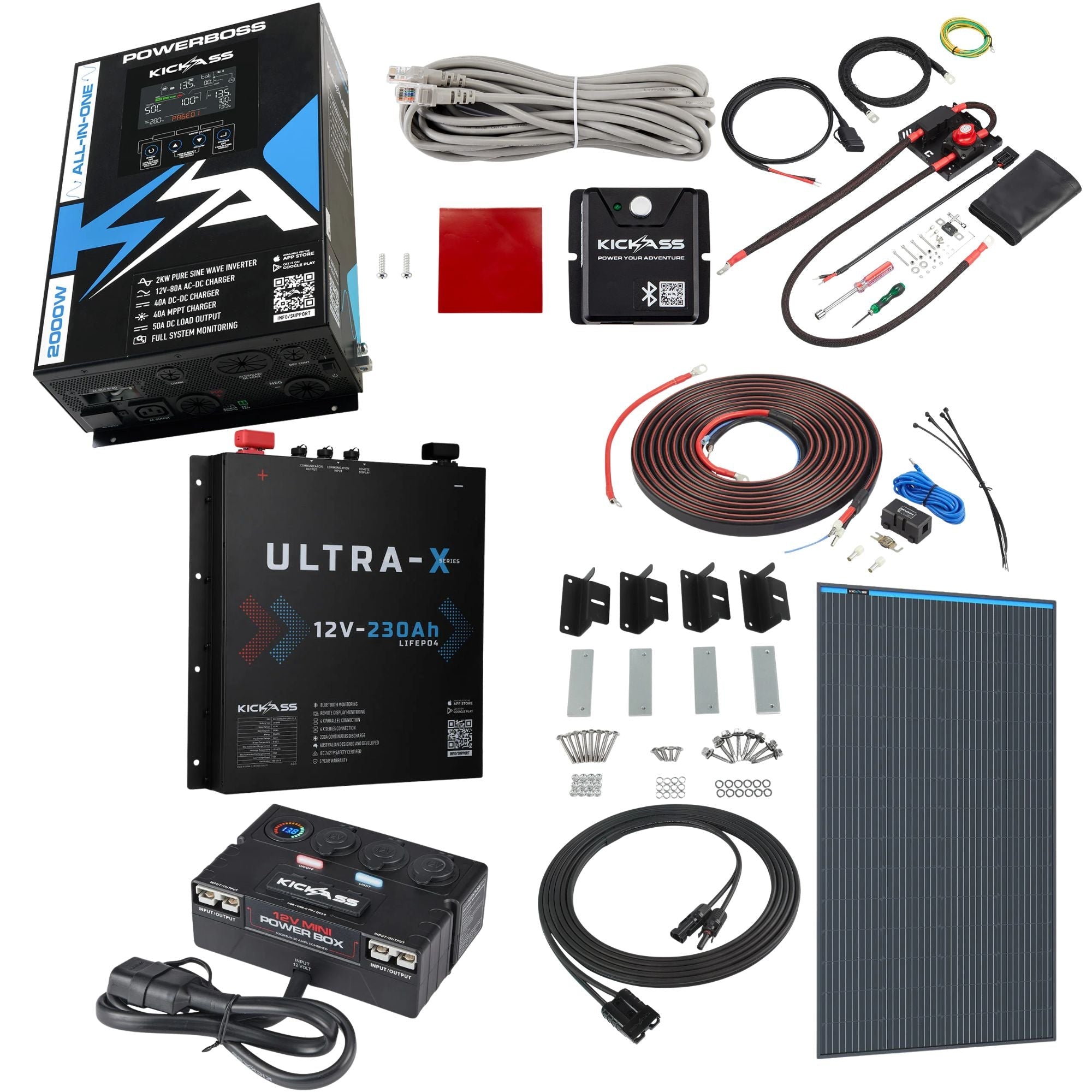KickAss PowerBoss 2000W Off-Grid System with Bluetooth, Alternator Wir ...