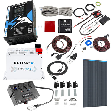 KickAss ProductsKickAss PowerBoss 2000W System with 230Ah Arctic White Lithium Battery, Bluetooth, Alternator & DCDC Wiring Kit + Power AccessoriesKAPBCAMPTRAILCOMPWH