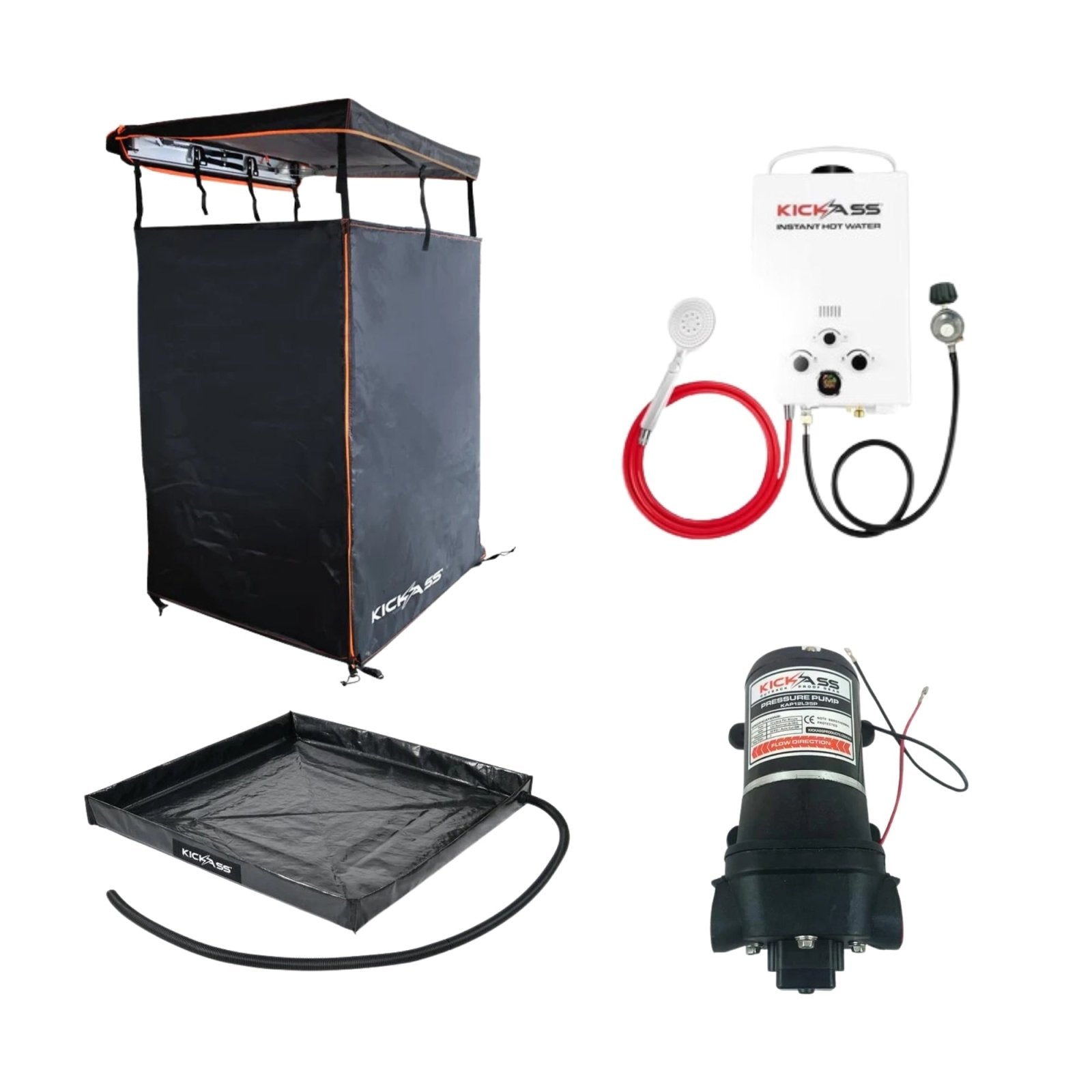 KickAss ProductsKickAss Premium Shower Awning Complete Kit - Black & OrangeKAPREMBLKSHOWERCOMPKIT