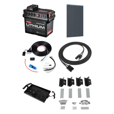 KickAss ProductsKickAss Smart 125Ah Lithium Battery Box Power Station Bundle with 170W Fixed Solar Panel, Wiring Kit & TrayKA-125AHLIT-25ADCDC-SOL170W-WIRING