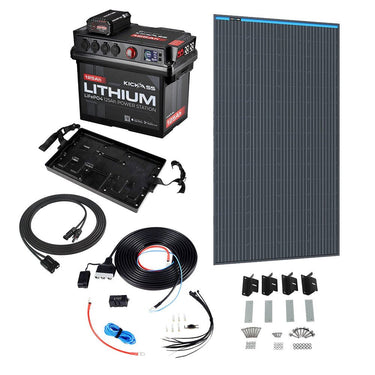 KickAss ProductsKickAss Smart 125Ah Lithium Battery Box Power Station Bundle with 170W Fixed Solar Panel, Wiring Kit & TrayKA-125AHLIT-25ADCDC-SOL170W-WIRING
