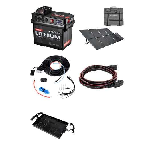 KickAss ProductsKickAss Smart 125Ah Lithium Battery Box Power Station Bundle with 200W Solar Blanket, Wiring Kit & Extension LeadKA-JBOXLI125AH-25ADCDC-SOL200W-WIRING
