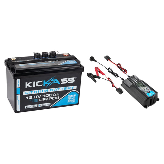 KickAss ProductsKickAss Smart 12V 100Ah Lithium Battery + 22A Smart Battery Charger BundleKA12100XLIONCHG22