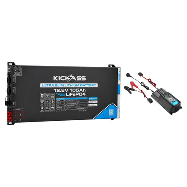 KickAss ProductsKickAss Smart 12V 105Ah Ultra Slimline Lithium Battery + 22A Smart Battery Charger BundleKA12105ULTRASLIMXCHG22