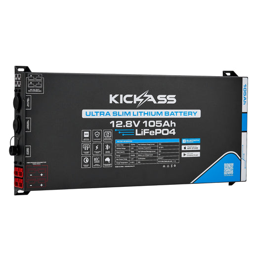 KickAss Smart 12V 105Ah Ultra Slimline Lithium Deep Cycle Battery LiFePO4