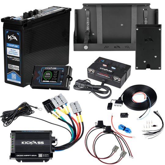 KickAss ProductsKickAss Smart 12V 120Ah Slimline Lithium Premium Dual Battery Kit with 25A DCDC Charger, Control Box, Display Panel, Tray & WiringKA12120SLIMDCDCKIT