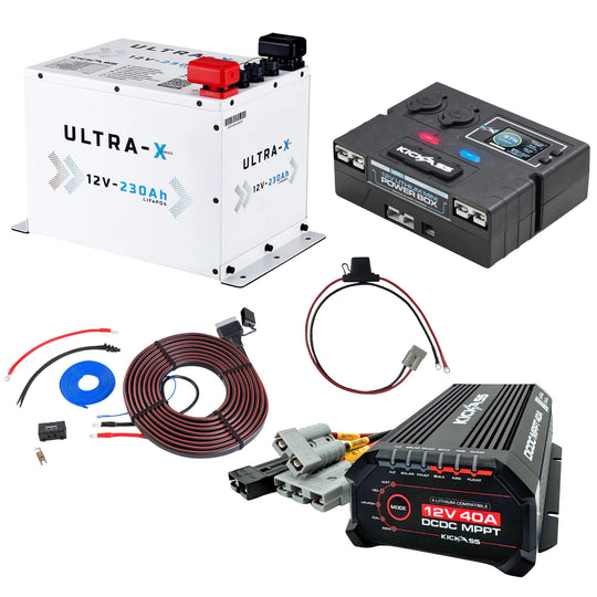 KickAss ProductsKickAss Smart 12V 230Ah Ultra - X Arctic White Lithium Complete Dual Battery Kit with Control Box, 40A DCDC Charger & WiringKASMART230UXAWCOMPDBK