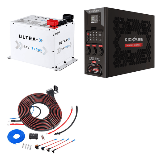 KickAss Smart 12V 230Ah Ultra-X Lithium Compact Deep Cycle Battery Bundle with 12V Wireless Canopy Power System & DCDC Wiring Kit - 230Ah Total Capac.