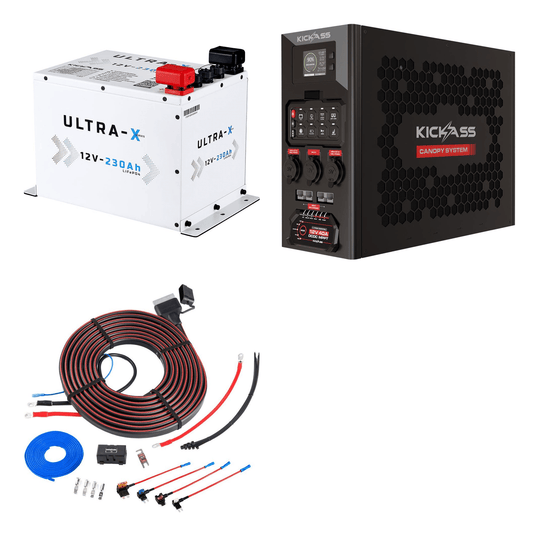 KickAss ProductsKickAss Smart 12V 230Ah Ultra - X Lithium Compact Deep Cycle Battery Bundle with 12V Wireless Canopy Power System & DCDC Wiring Kit - 230Ah Total Capac.BUNDLE-KA12230X-KA40A8WSCPSL-KAHDDBWKPP.