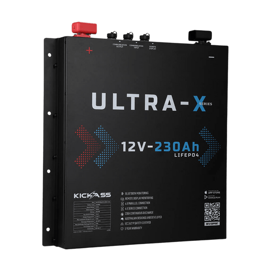 KickAss ProductsKickAss Smart 12V 230Ah Ultra-X Lithium Slimline Deep Cycle Battery LiFePO4KA12230SLIMX-LION