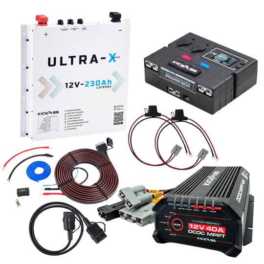 KickAss ProductsKickAss Smart 12V 230Ah Ultra - X Slimline Arctic White Lithium Complete Dual Battery Kit with Control Box, 40A DCDC Charger & WiringKASMART230UXSLAWCOMPDBK