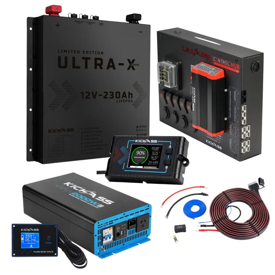 KickAss ProductsKickAss Smart 12V 230Ah Ultra - X Slimline Black Limited Edition Lithium Complete Dual Battery Kit with 2000W Inverter, 40A DCDC Charger, Control Hub, Display Panel and WiringKA230UXSLIMCOMPCKIT1BL