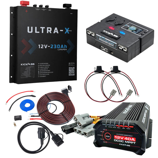 KickAss ProductsKickAss Smart 12V 230Ah Ultra - X Slimline Lithium Complete Dual Battery Kit with Control Box, 40A DCDC Charger & WiringKASMART230UXSLCOMPDBK