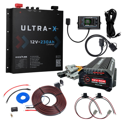 KickAss Smart 12V 230Ah Ultra-X Slimline Lithium Premium Dual Battery Kit with 40A DCDC Charger, Wiring