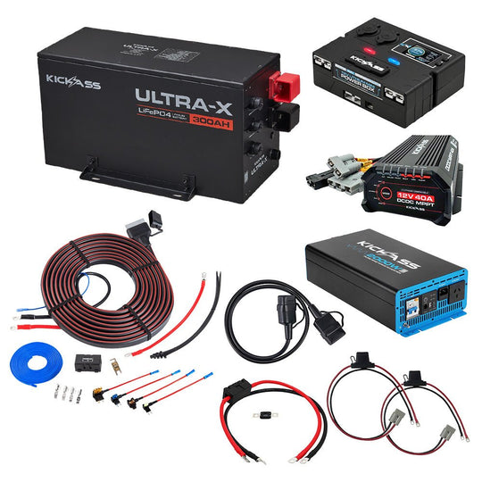KickAss ProductsKickAss Smart 12V 300Ah Lithium Bundle with 2000W Inverter & DCDC Charger - 300Ah Total CapacityKA-300AHLIT-INV-DCDC-WIRING