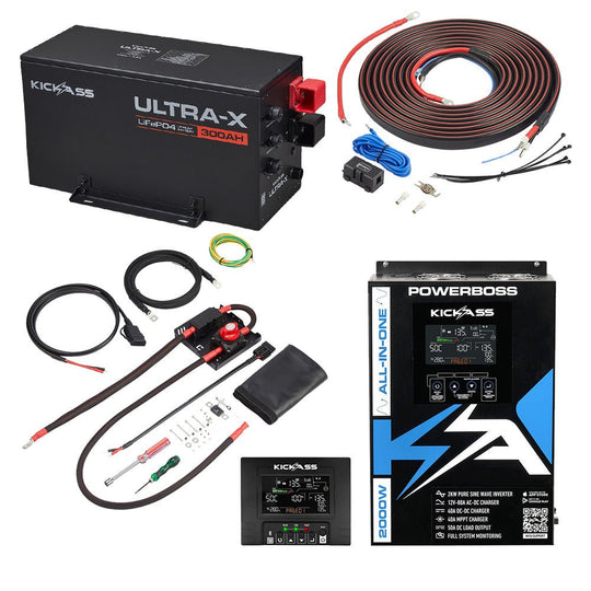 KickAss ProductsKickAss Smart 12V 300Ah Ultra-X Lithium Battery Bundle with PowerBoss & Connection Kit - 300Ah Total CapacityKA-12300UX-LIT-PBOSS-KITS