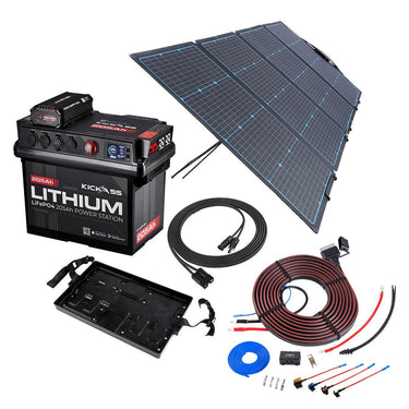 KickAss ProductsKickAss Smart 205Ah Lithium Battery Box Power Station Bundle with 240W Solar Panel, DCDC Wiring Kit & TrayKA-205AHLIT-DCDC-SOL-WIRING