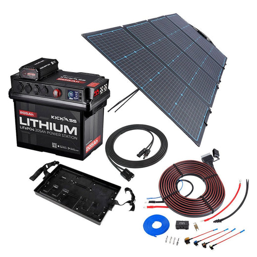 KickAss Smart 205Ah Lithium Battery Box Power Station Bundle with 240W Solar Panel, DCDC Wiring Kit & Tray