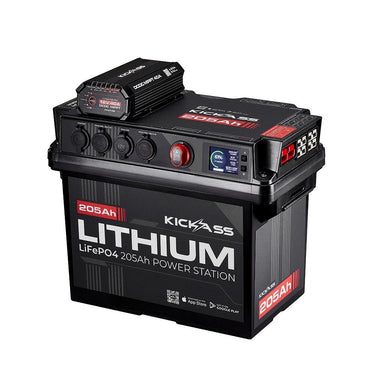 KickAss ProductsKickAss Smart 205Ah Lithium Battery Box Power Station Bundle with 250W Fixed Solar Panel, DCDC Wiring Kit & TrayKA-JBBOXLI205AH40A-SOL250W-WIRING