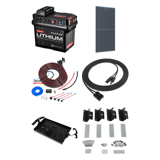 KickAss Smart 205Ah Lithium Battery Box Power Station Bundle with 250W Fixed Solar Panel, DCDC Wiring Kit & Tray