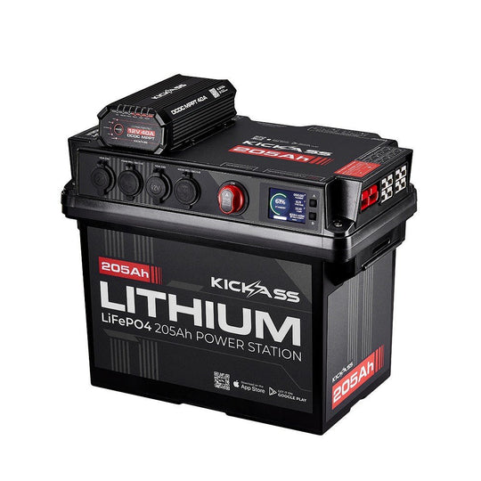 KickAss ProductsKickAss Smart 205Ah Lithium Battery Box Power Station with 40A DCDC Charger + Integrated BluetoothKAJBBOXLI205AH40A