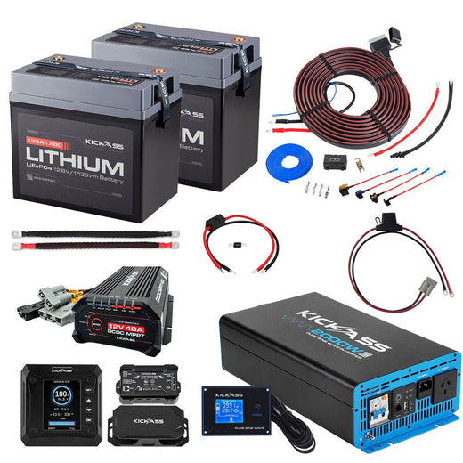KickAss Twin 120Ah Lithium Complete Dual Battery Kit with 2000W Inverter, DCDC Charger and Wiring Kit