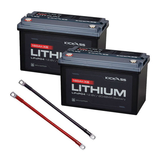 KickAss ProductsKickAss Twin 12V 160Ah Lithium Battery Bundle with Linking Cables - 320Ah Total CapacityKA-12160XLIT-BALINK
