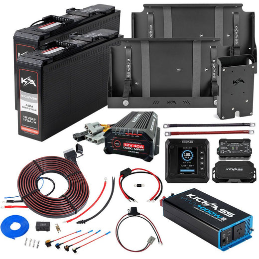 KickAss Twin 12V 170Ah Slimline Deep Cycle AGM Complete Dual Battery Kit with 1000W Inverter, 40A DCDC Charger, Tray & Wiring - 340Ah Capacity