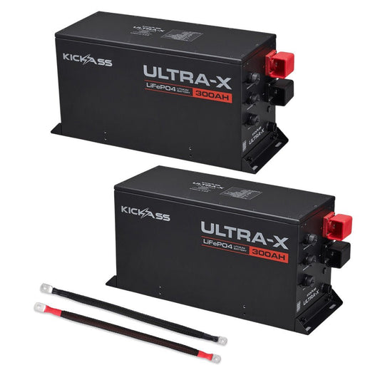 KickAss ProductsKickAss Twin 12V 300Ah Ultra-X Lithium Battery Bundle with Linking Cables - 600Ah Total CapacityKA-12300UX-LINKCABLE-600AH