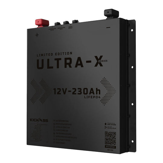 KickAss ProductsKickAss Ultra - X 230Ah 12V Deep Cycle Lithium Battery - Slimline BLACK EDITIONKA12230SLIMX - LION - BB