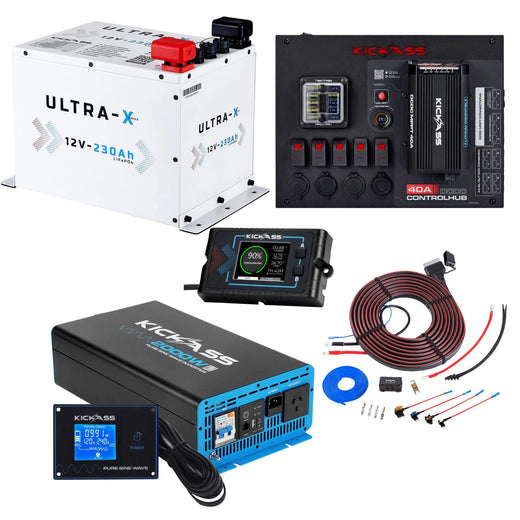 KickAss Ultra-X 230Ah Compact Lithium Complete Dual Battery Kit with Control Hub & 2000W Inverter - White