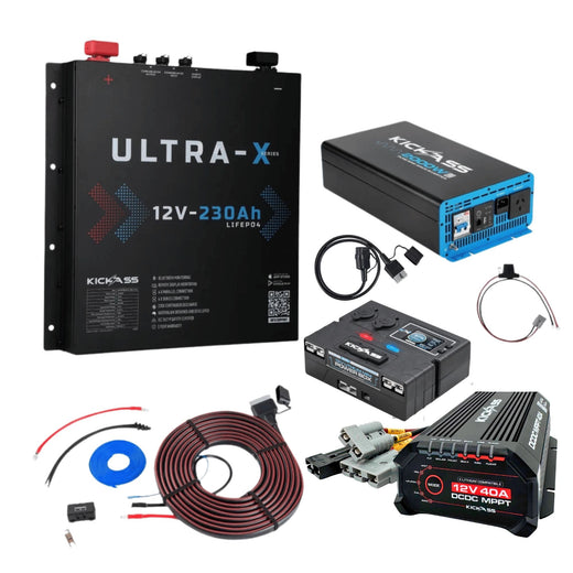 KickAss Smart 12V 230Ah Ultra-X Slimline Lithium Complete Dual Battery Kit with 2000W Inverter, 40A DCDC Charger, Control Box, Wiring