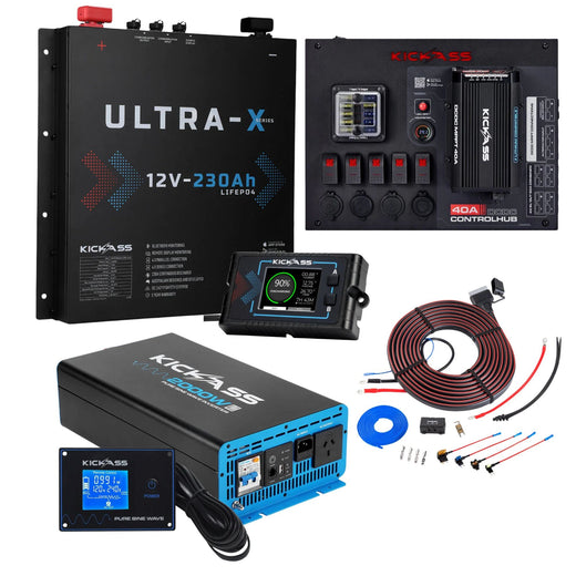 KickAss Ultra-X 230Ah Slimline Lithium Complete Dual Battery Kit with Control Hub & 2000W Inverter