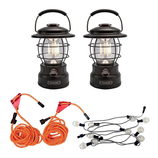 KickAss ProductsKickAss Vintage Camping Lantern Bundle with Outdoor Tie - Down Guy Rope LED Lighting KitKABUN-CAMPLANTERN-LEDROPE