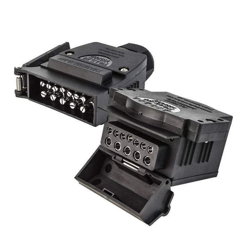 12 Pin Flat Trailer Plug & Socket - Red & Blue LED for AUX Circuit