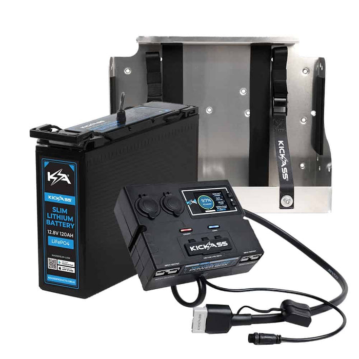 KickAss 12V 120Ah Slimline LiFePO4 Lithium Battery Essentials Bundle