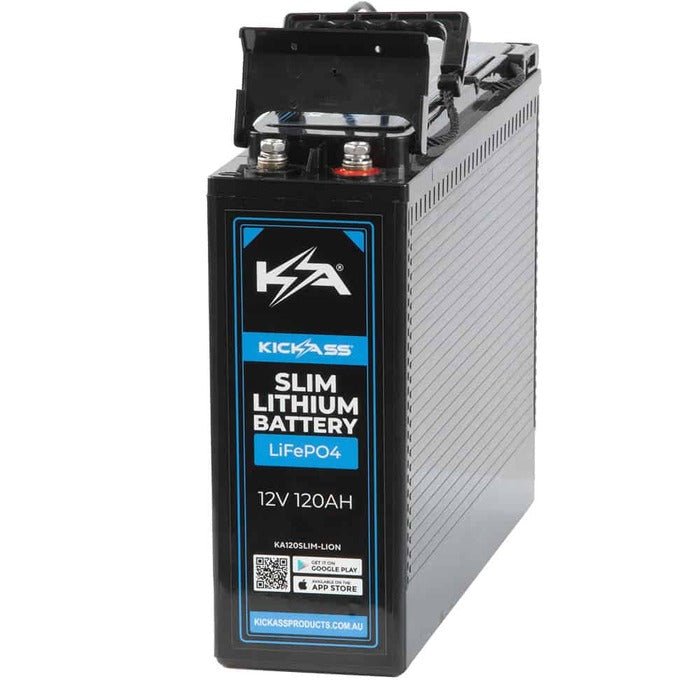 KickAss 120AH Slimline LiFePO4 Lithium Battery Essentials Bundle