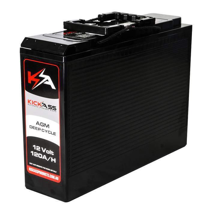 KickAss 12V 120AH Slimline AGM Battery with Tray, Panel & Wiring Kit
