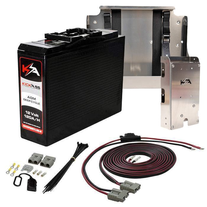 KickAss 12V 120AH Slimline AGM Battery with Tray, Panel & Wiring Kit