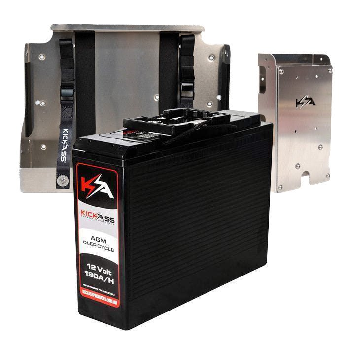KickAss 12V 120AH Slimline Deep Cycle AGM Battery with Tray & Accessory Panel