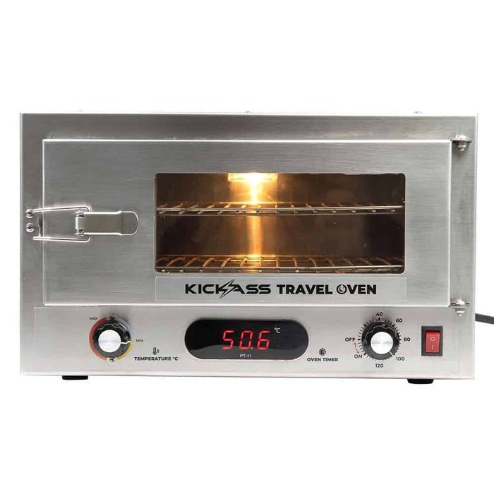 KickAss 12V 130W Portable Travel Oven Small - Glass Door, Thermometer & Tray