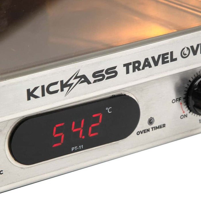 KickAss 12V 130W Portable Travel Oven Small - Glass Door, Thermometer & Tray