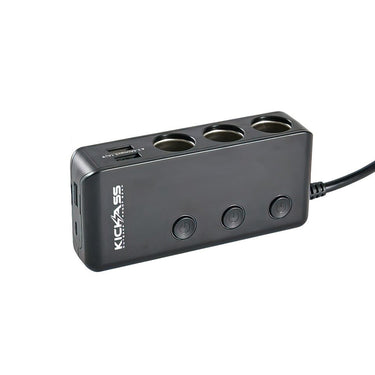 KickAss 3 Way Cigarette Socket Splitter with USB Ports