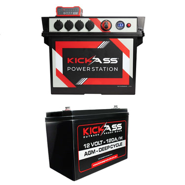 KickAss Portable Battery Box with integrated 20A DCDC Charger + 120AH AGM Battery Combo