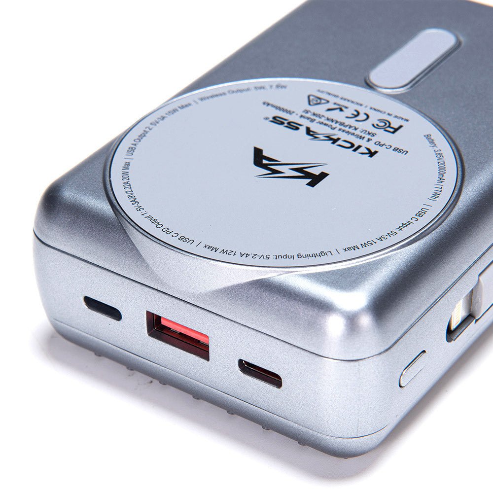 KickAss USB C-PD Wireless Power Bank 20000mAh - Silver